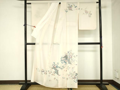 平和屋着物＊夏物　訪問着　絽　花蝶文　金銀彩　正絹　逸品　DABH0269op