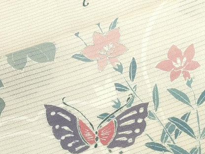 平和屋着物＊夏物　訪問着　絽　花蝶文　金銀彩　正絹　逸品　DABH0269op