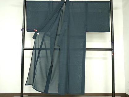 平和屋着物＊夏物　男性　色無地　紗　濃藍色　キングサイズ　洗える着物　DABH0275op