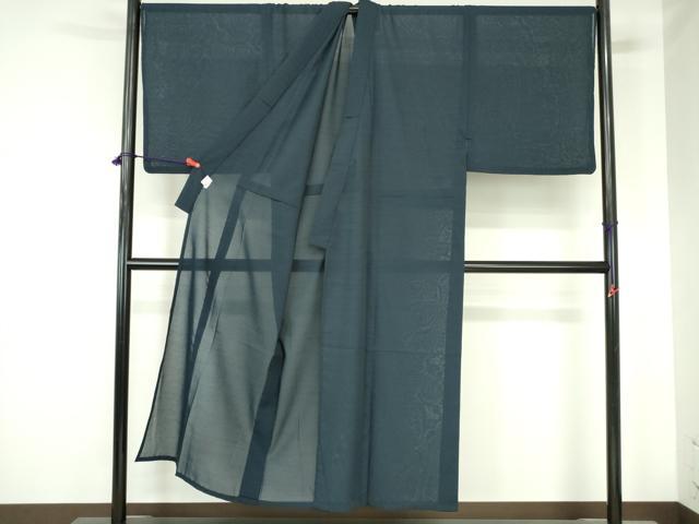 平和屋着物＊夏物　男性　色無地　紗　濃藍色　洗える着物　DABH0282op
