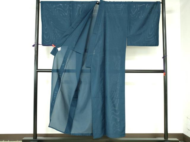 平和屋着物＊夏物　男性　色無地　絽　青藍色　洗える着物　DABH0288op