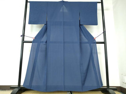 平和屋着物＊夏物　色無地　絽縮緬　深縹色　正絹　逸品　DABH0292op
