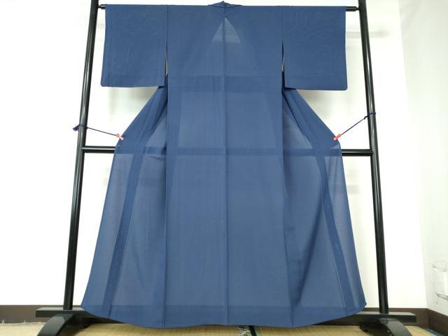 平和屋着物＊夏物　色無地　絽縮緬　深縹色　正絹　逸品　DABH0292op