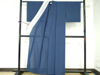 平和屋着物＊夏物　色無地　絽縮緬　深縹色　正絹　逸品　DABH0292op