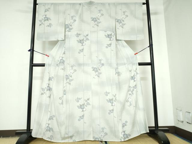 平和屋着物＊夏物　小紋　絽縮緬　朝顔　アサガオ　暈し染め　洗える着物　DABH0293op
