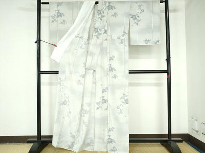 平和屋着物＊夏物　小紋　絽縮緬　朝顔　アサガオ　暈し染め　洗える着物　DABH0293op