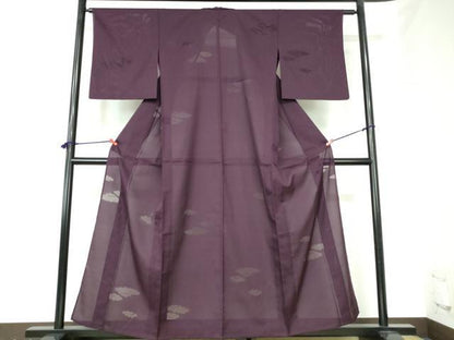 平和屋着物＊夏物　色無地　雲紋紗　似せ紫色　正絹　逸品　DABH0294op