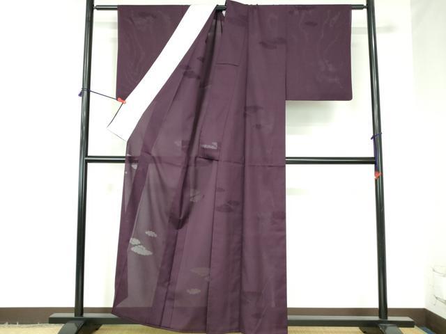 平和屋着物＊夏物 色無地 雲紋紗 似せ紫色 正絹 逸品 DABH0294op