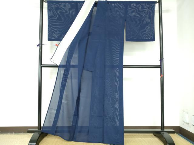 平和屋着物＊夏物　色無地　絣紋紗　紺青色　三越扱い　正絹　逸品　DABH0298op
