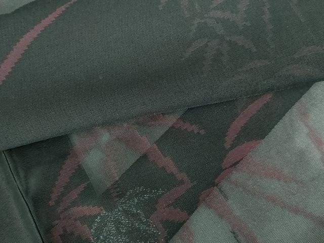 平和屋着物＊夏物　小紋　紗　笹の葉文　黒地　正絹　逸品　DABH0300op