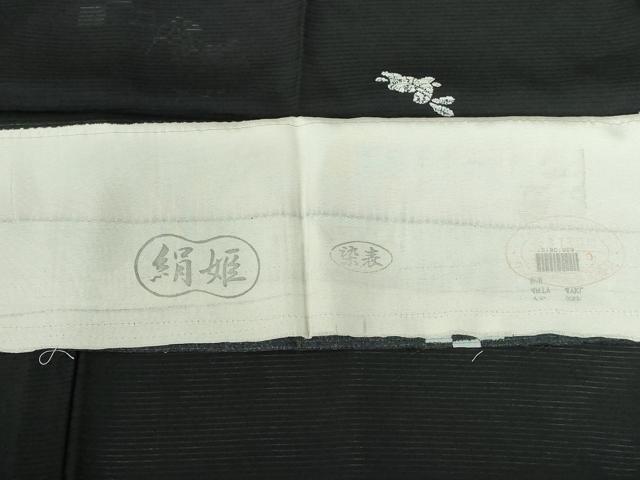 平和屋着物＊夏物　小紋　絽　葡萄蔦の葉文　跳び兎　黒地　反端付き　正絹　逸品　DABH0301op
