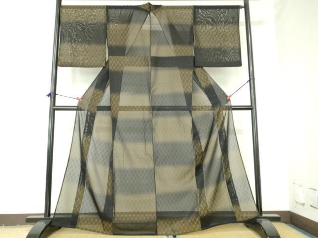 平和屋着物＊夏物　お召　紗　網目文　黒地　正絹　逸品　DABH0302op