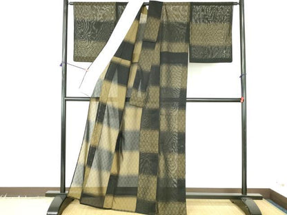 平和屋着物＊夏物　お召　紗　網目文　黒地　正絹　逸品　DABH0302op