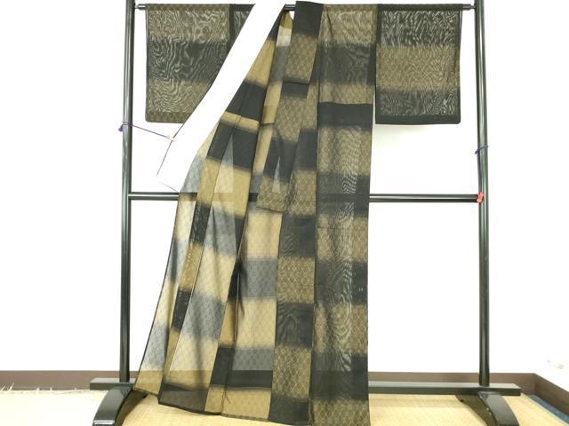 平和屋着物＊夏物　お召　紗　網目文　黒地　正絹　逸品　DABH0302op