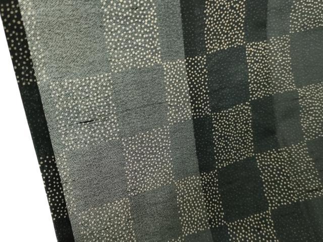 平和屋着物＊夏物　紗紬　市松　黒地　正絹　逸品　DABH0305op