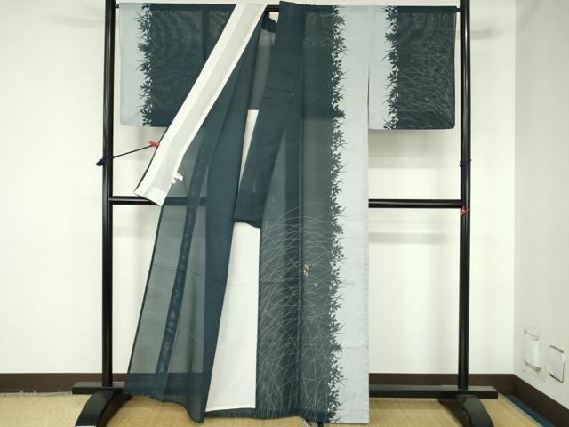 平和屋着物＊夏物　訪問着　刺繍　紋紗　草花　シルエット　金彩　正絹　逸品　DABH0308op