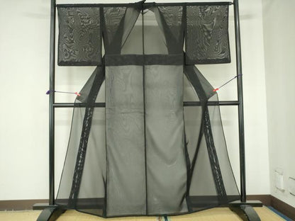 平和屋着物＊夏物　小紋　二重紗　間道　黒地　正絹　逸品　DABH0309op