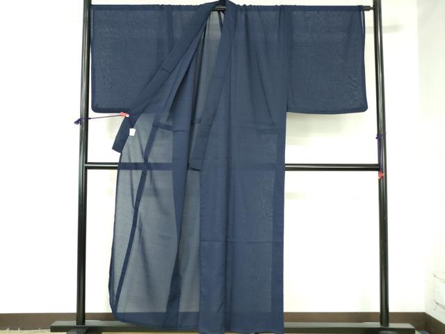 平和屋着物＊夏物　色無地　紗　濃藍色　洗える着物　DABH0310op