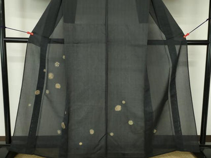 平和屋着物＊夏物　紗紬　訪問着　花丸文　黒地　金彩　正絹　逸品　DABH0312op