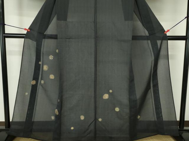 平和屋着物＊夏物　紗紬　訪問着　花丸文　黒地　金彩　正絹　逸品　DABH0312op