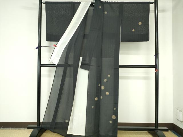 平和屋着物＊夏物　紗紬　訪問着　花丸文　黒地　金彩　正絹　逸品　DABH0312op