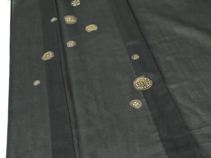 平和屋着物＊夏物　紗紬　訪問着　花丸文　黒地　金彩　正絹　逸品　DABH0312op