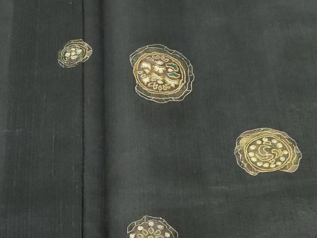 平和屋着物＊夏物　紗紬　訪問着　花丸文　黒地　金彩　正絹　逸品　DABH0312op