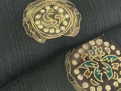 平和屋着物＊夏物　紗紬　訪問着　花丸文　黒地　金彩　正絹　逸品　DABH0312op