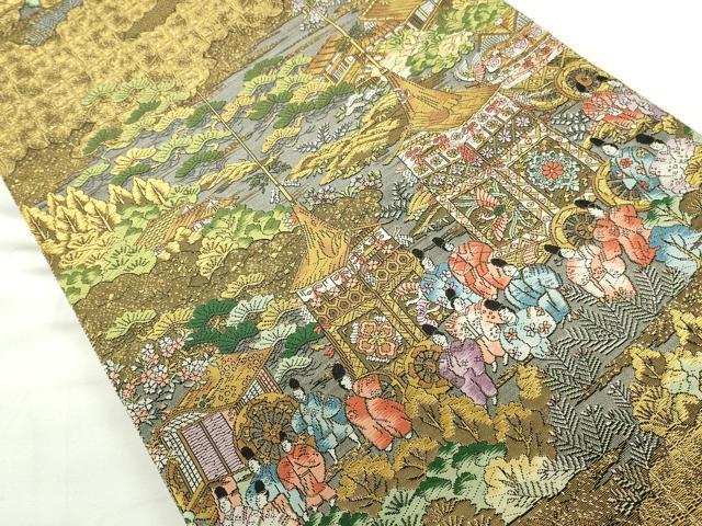 平和屋本店▼西陣　廣部商事謹製　全通全景柄袋帯　唐織　京洛祇園祭　還幸絵巻　弐拾四金箔使用　上代68万　正絹　逸品　DABH0318op