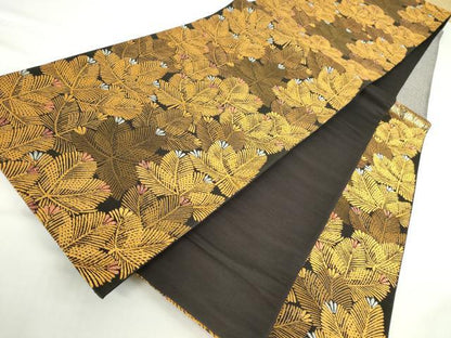 平和屋本店▼六通柄袋帯　松葉文　純金二重箔　黒地　正絹　逸品　DABH0320op