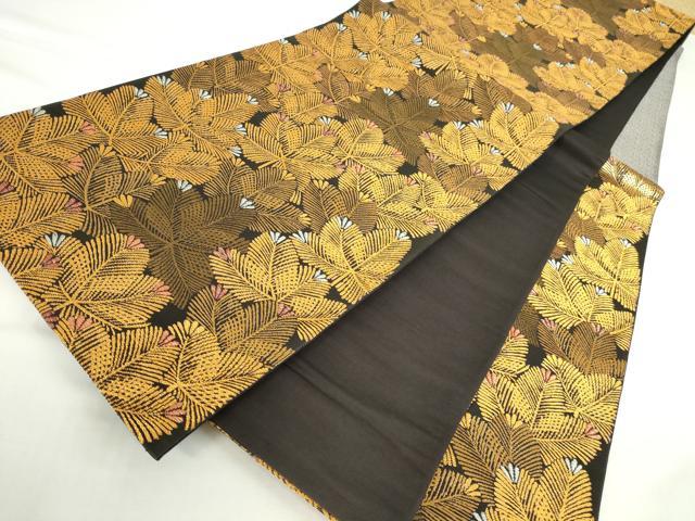 平和屋本店▼六通柄袋帯　松葉文　純金二重箔　黒地　正絹　逸品　DABH0320op