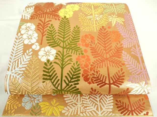 平和屋本店▼全通柄袋帯　草花　本金唐織　正絹　逸品　DABH0321op