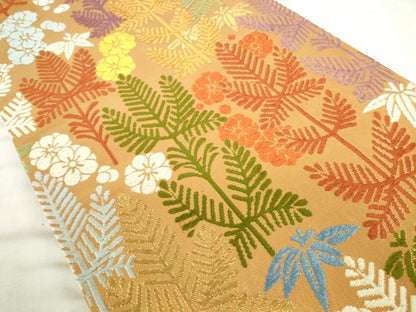 平和屋本店▼全通柄袋帯　草花　本金唐織　正絹　逸品　DABH0321op
