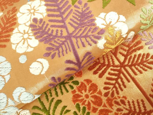 平和屋本店▼全通柄袋帯　草花　本金唐織　正絹　逸品　DABH0321op