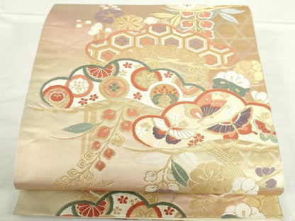 平和屋本店▼六通柄袋帯　唐織　松小袖錦箔　純金箔K24　正絹　逸品　DABH0322op