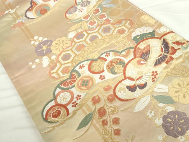 平和屋本店▼六通柄袋帯　唐織　松小袖錦箔　純金箔K24　正絹　逸品　DABH0322op