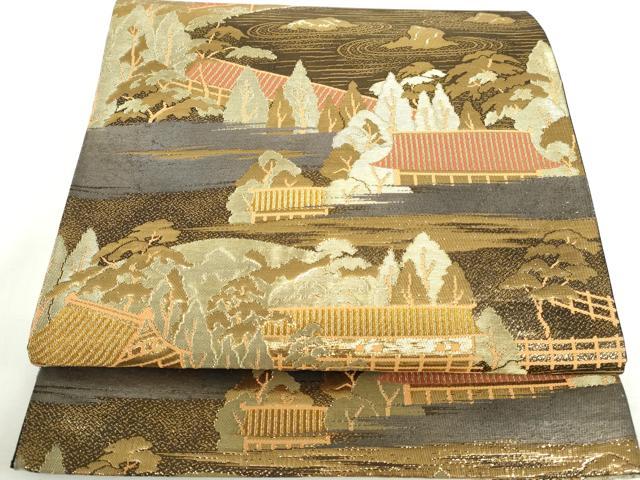 平和屋本店▼六通柄袋帯　竜安寺　本金箔二重引箔　正絹　逸品　DABH0323op