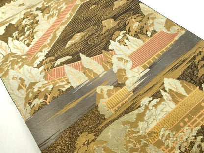 平和屋本店▼六通柄袋帯　竜安寺　本金箔二重引箔　正絹　逸品　DABH0323op