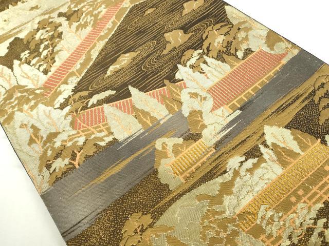 平和屋本店▼六通柄袋帯　竜安寺　本金箔二重引箔　正絹　逸品　DABH0323op
