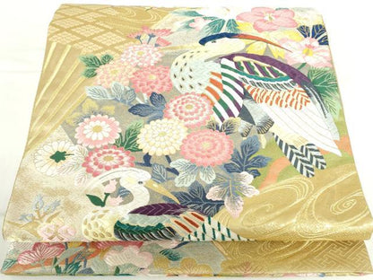 平和屋本店▼美しいキモノお馴染みのメーカー となみ織物 本加賀友禅作家 百貫華峰 六通柄袋帯 唐織 純金箔 証紙・共箱付き 逸品DABH0325op