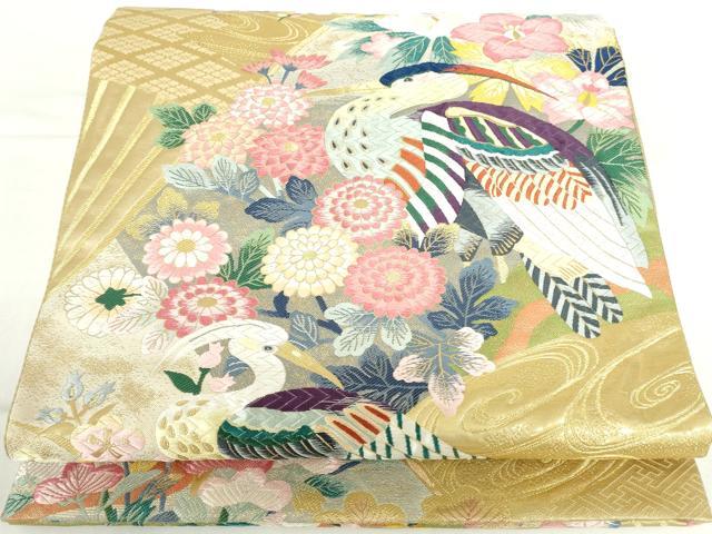 平和屋本店▼美しいキモノお馴染みのメーカー となみ織物 本加賀友禅作家 百貫華峰 六通柄袋帯 唐織 純金箔 証紙・共箱付き 逸品DABH0325op