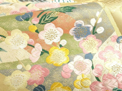 平和屋本店▼美しいキモノお馴染みのメーカー となみ織物 本加賀友禅作家 百貫華峰 六通柄袋帯 唐織 純金箔 証紙・共箱付き 逸品DABH0325op