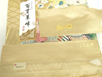平和屋本店▼美しいキモノお馴染みのメーカー となみ織物 本加賀友禅作家 百貫華峰 六通柄袋帯 唐織 純金箔 証紙・共箱付き 逸品DABH0325op