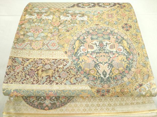 平和屋本店▼六通柄袋帯　鳥獣花文　本金箔　正絹　逸品　DABH0326op