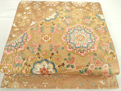 平和屋本店▼六通柄袋帯　唐織　裂取蜀江華文　本金箔　正絹　逸品　DABH0327op