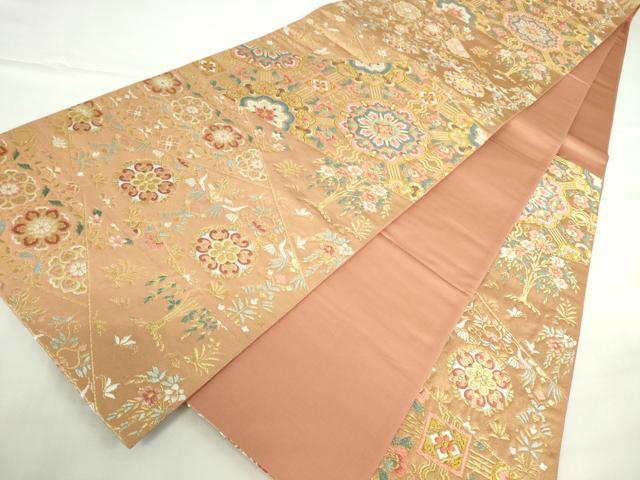 平和屋本店▼六通柄袋帯　唐織　裂取蜀江華文　本金箔　正絹　逸品　DABH0327op