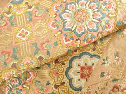 平和屋本店▼六通柄袋帯　唐織　裂取蜀江華文　本金箔　正絹　逸品　DABH0327op