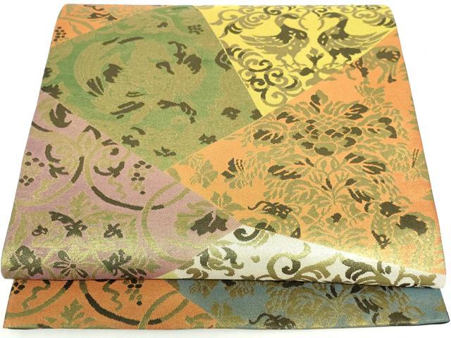 平和屋本店▼六通柄袋帯　向かい鳥更紗花文　純金箔錦　正絹　逸品　DABH0328op
