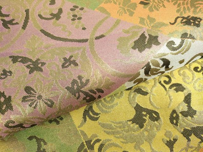 平和屋本店▼六通柄袋帯　向かい鳥更紗花文　純金箔錦　正絹　逸品　DABH0328op