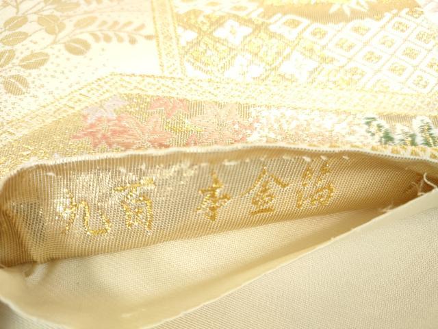 平和屋本店▼六通柄袋帯　唐織　屏風風景花文　九百　本金箔　正絹　逸品　DABH0332op